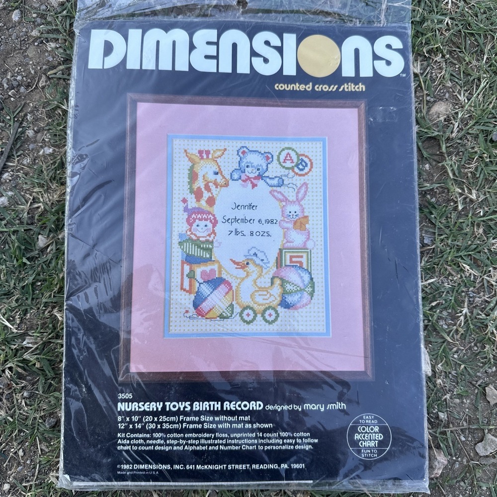 Unfinished Dimensions # 3505‎ Nursery Toys Birth Record Counted Cross Stitch